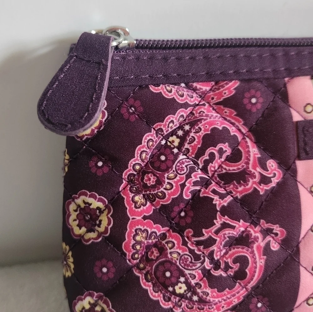 Modella Vintage Pink Purple Paisley Quilted Cosmetic Makeup Pouch Bag